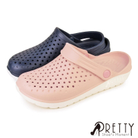 【Pretty】女款台灣製輕量防水洞洞鞋 雨鞋 半拖鞋 布希鞋 水鞋(粉紅、藍色)