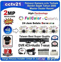 Paket Lengkap 4 Kamera cctv ColorVu + Audio 2MP HighTech 24Jam Selalu Berwarna DVR+kabel-80M