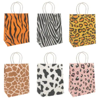5Pcs Animal Tiger Zebra Lion Printed Candy Gift Paper Bags Kids Birthday Party Decor Baby Shower Jungle Safari Party Supplies