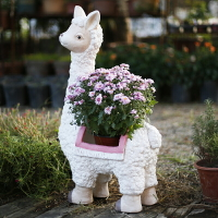 戶外花園仿真動物卡通羊駝造型大花盆庭園林擺件幼兒園草坪裝飾品