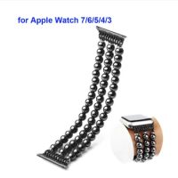 Hematite Beads Watch Strap for Apple Watch Band 42mm 44mm 45mm 38mm 40mm 41mm Men Bracelet for iWatch Bands 7 6 5 4 SE 3 2 1