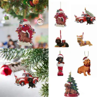 Hangeable Dachshund Dog Pendant Craft Acrylic Dachshund Christmas Decoration Cartoon Dog Christmas Tree Ornament Christmas