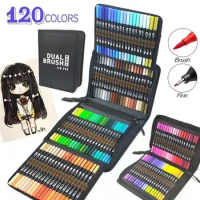 72/100/120pcs Watercolor Art Marker Set Brush Pen Dual Tip Fineliner Drawing for Calligraphy Painting Colors Set Art Supplies