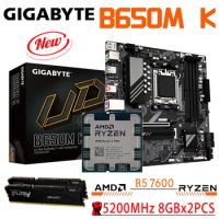 AMD B650 Mainboard Combo GIGABYTE B650M K DDR5 128GB Micro ATX Motherboard AMD RYZEN 5 7600 Kingston DDR5 5200MHz 8GBx2PCS Kit