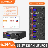elvancy 48V 120Ah 100Ah LiFePo4 Battery Pack Built-in BMS 51.2V 5.12kw 32 Parallel with CAN RS485 Lithium Ion Battery NO TAX