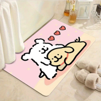 -DD Warm and cute couple puppy pattern floor mat, machine washable rectangular flannel floor mat, co