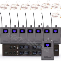 Professional UHF Wireless Microphone System with 8 Headset Microphone Digital Transmitter Receiver Bodypack LCD Display Karaoke