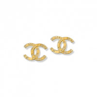 CHANEL 針式耳環 (造型雙C 星星鑲鑽 金色)