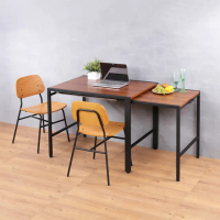 【C&amp;B】伊塔工業風多用途可加寬書桌餐桌椅組-一桌二椅(餐桌椅 書桌椅 工作桌椅 伸縮桌椅 台灣製造)