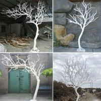 枯樹枝裝飾白色干支假樹擺件創意枯木成品去皮手工造型樹杈干花