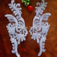Free shipping Bud silk flowers 23*9cm pure White lace applique for dress DIY Manual accessories 2pair/bag big promotion