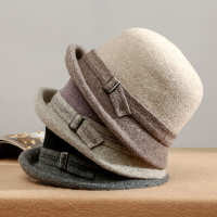 漁夫帽毛呢盆帽-拼色羊毛捲邊可摺疊女帽子3色74bn6【獨家進口】【米蘭精品】