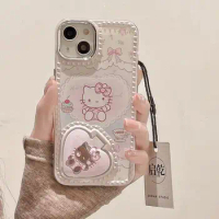 Sanrio Hello Kitty Kawaii Phone Case Anime Cute Cartoon New 15Promax Protective Case Iphone 14/13 All Inclusive 12 with Mirror