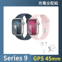 充電全配組【Apple 蘋果】Apple Watch S9 GPS 45mm(鋁金屬錶殼搭配運動型錶帶)