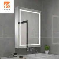 Waterproof bathroom mirror cabinet Bathroom aluminum mirror cabinet with light Intelligent toilet mirror with storage cabinet