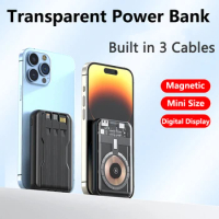20000mAh Magnetic Qi Wireless Charger Power Bank Built in Cable Portable Powerbank for iPhone 15 Samsung Huawei Xiaomi Poverbank