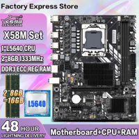 JINGSHA X58 Motherboard Kit With XEON L5640 CPU and 2*8=16GB 1333MHz DDR3 RAM LGA 1366 X58 Dual Channels Mobo PCIE X16 SATA USB