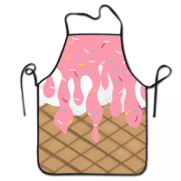 Funny Pink Melting Ice Cream Aprons Men Women Waffle Pattern Adult Kitchen Chef Bib Tablier Cuisine Cooking Baking Painting