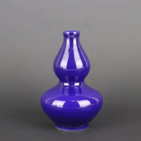 Chinese Ming Wanli Blue Glaze Porcelain Gourd Shape Vase 5.40 inch