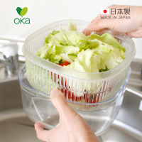 【日本OKA】Vegi mage日製透明雙層瀝水保鮮盒大2色可選(洗菜籃/瀝水籃/蔬果收納盒/冰箱收納盒)