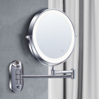 【免運】可開發票 浴室LED鏡子折疊伸縮化妝鏡壁掛衛生間美容雙面帶燈掛墻式免打孔
