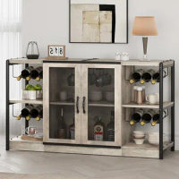 Wine Bar Cabinet, Liquor Cabinet for Liquor and Glasses, Industrial Bars &amp; Wine Cabinets with Storage and Wine Rack, Home Bar