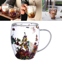 Creative Double Wall Glass Cup Filling Dry Flowers With Handle Heat Resistant High Borosilicate Cups Tea Espresso Milk Water Mug