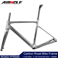 Airwolf T1100 Carbon Gravel Bike Frame BB386 Max Tire 700*45c Cycrocross Bike Frame 27.5er*2.1Inch Tires Bicycle Frame