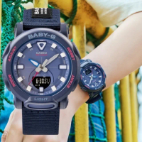 【CASIO 卡西歐】BABY-G 戶外時尚 活潑大膽 輕鬆舒適 環保布質錶帶 海軍藍 雙顯系列(BGA-310C-2A)