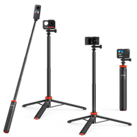 Uurig ไม้เซลฟี่ขาตั้งสามขาสำหรับกล้อง Go Pro 12 11 Insta360กล้องแอคชั่นแคมเมราไม้เท้าเซลฟีขาตั้งสามขาปลอกแฮนด์จักรยานยนต์ต่ออุปกรณ์เสริม GoPro