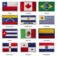 America Countries Chile Flag Hook and Loop Embroidery Patches Brazil Mexico Panama Argentina Cuba Flag Badge Armband Sticker DIY