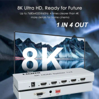 HDR 8K HDMI Splitter 1x4 8K60Hz HDMI 2.1 Video Converter 1 In 4 Out 4k 120hz 2 3 4 Way Display for PS4 PS5 Xbox Game PC To TV