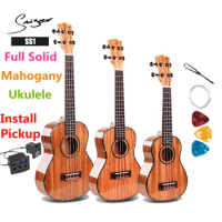 Full Solid Ukulele Mahogany 21 24 26 Inche Mini Electric Soprano Concert Tenor Acoustic Guitar 4 Strings Ukelele High-gloss