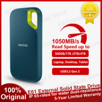 SanDisk E61 PSSD Extreme Portable SSD 1TB 2TB 4TB Up to 1050MB/s USB 3.2 Gen 2 External Solid State Drive for PC Laptop Mac