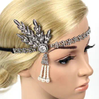 Dancing Party Elegant Diamond Headdress Gatsby Flapper Bridal Headpiece Pearl Headband Dress Accessories