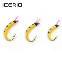 ICERIO 8PCS Pupa Larva Nymphs Tying Hook Trout Fishing Fly Lures