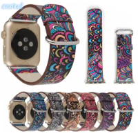 Leather Strap For apple watch band 45mm/41mm 44mm 40mm 42mm/38mm flower print correa Bracelet belt iwatch series 5 4 3 se 6 7
