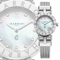 【CHARRIOL 夏利豪】St-Tropez 珍珠母貝錶盤 鑲鑽石英女腕錶-銀色28mm(CR28S.590.001)