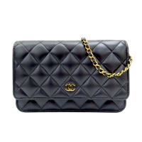 【二手名牌BRAND OFF】CHANEL 香奈兒 黑色 菱格紋羊皮 WOC 鍊帶肩背包 AP0250