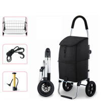 Folding Shopping Cart Grocery Trolley with Storage Waterproof Insulated Bag Inflatable Big Rubber Wheel with Aluminum Alloy Pole