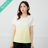 betty’s專櫃款　圓領漸層色胸前壓花蕾絲T-shirt (漸層黃)