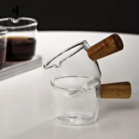 50ml 80ml 100ml Wood Handle Glass Espresso Measuring Cup Double/Single Mouth Milk Jug Coffee Supplies Clear Kitchen Measure Mug