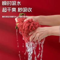 Red Chenille Hand Towel Ball Decoration Hanging Large Red Towel Absorbent Hand Towel Gift Persimmon