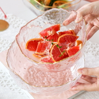 沙拉碗玻璃日式金邊錘目紋玻璃碗水果碗蔬菜沙拉碗家用大號甜品碗