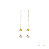 Baihe Solid 14K Yellow Gold 0.10ct*2/0.15ct*2/0.20ct*2 H/SI Natural Diamond Long Stud Earrings For Women Trendy Fine Jewelry
