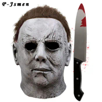 Michael Myers Mask Scary Halloween Mask For Adults With Classic Knife Cosplay Costume Latex Mask Masquerade Mask Movie Cosplay