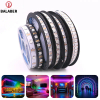 LOD TGHN 555] Jalur LED WS2812B 5V, 30/60/74/96/144 LED, jalur piksel RGB pintar, papan PCB hitam/pu