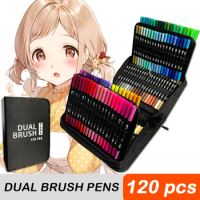 120 Colors Watercolor Pens Set Dual Tip Brush Art Markers Pen For Drawing Painting Calligraphy Art Supplies Coloring kids