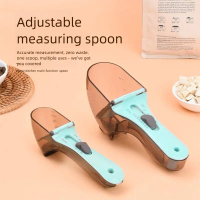 Adjustable pet food measuring scoop, dog and cat kibble measuring cup with sliding scale, plastic po