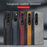 Luxury Lambskin Leather Case For Samsung Galaxy Z Fold 5 4 3 Retro Solid Color Soft Cover For Samsung Z Fold5 Fold4 Fold3 Funda